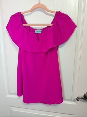 P.S. Kate Off-Shoulder Ruffle Tunic — Bright Magenta